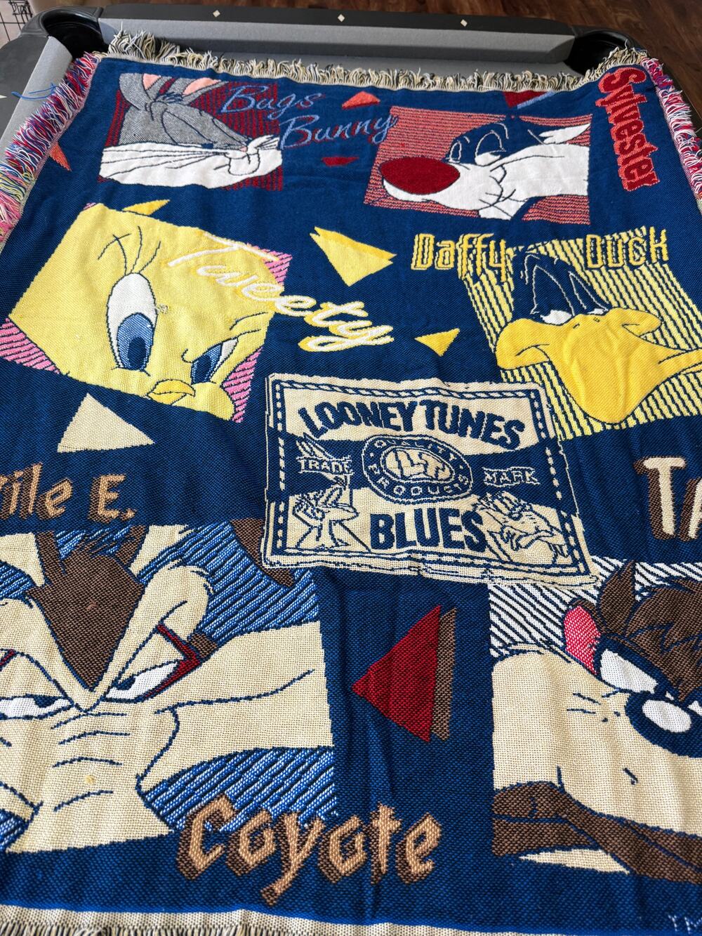 Vintage Looney Tunes Throw Blanket Bugs Bunny Tweety Daffy Taz Coyote 44x60